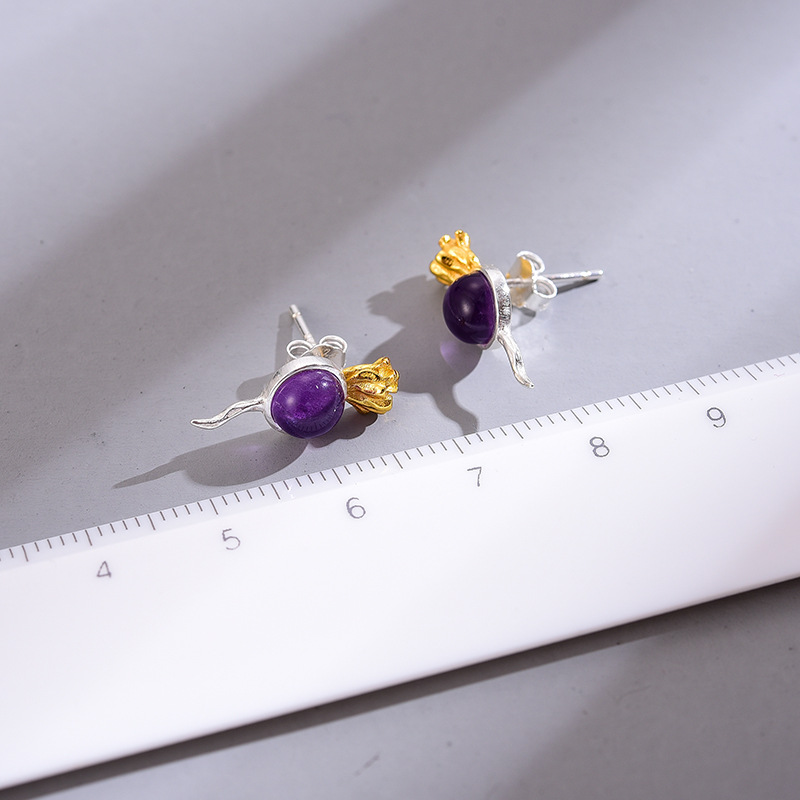 Radish Amethyst Sterling Silver S925 Women's Stud Earrings