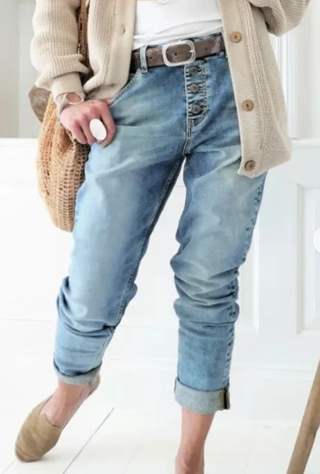 New Fashion Casual Jeans Beaded Straight Pants Light Blue - Shop at LoveMi
