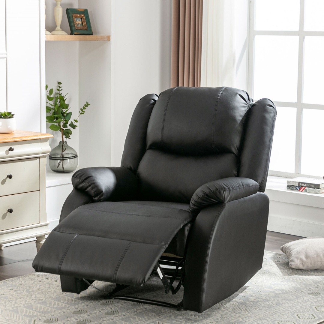 Large Recliner Chair. Soft Padded PU Leather Upholstered Armchair W/Side Pockets