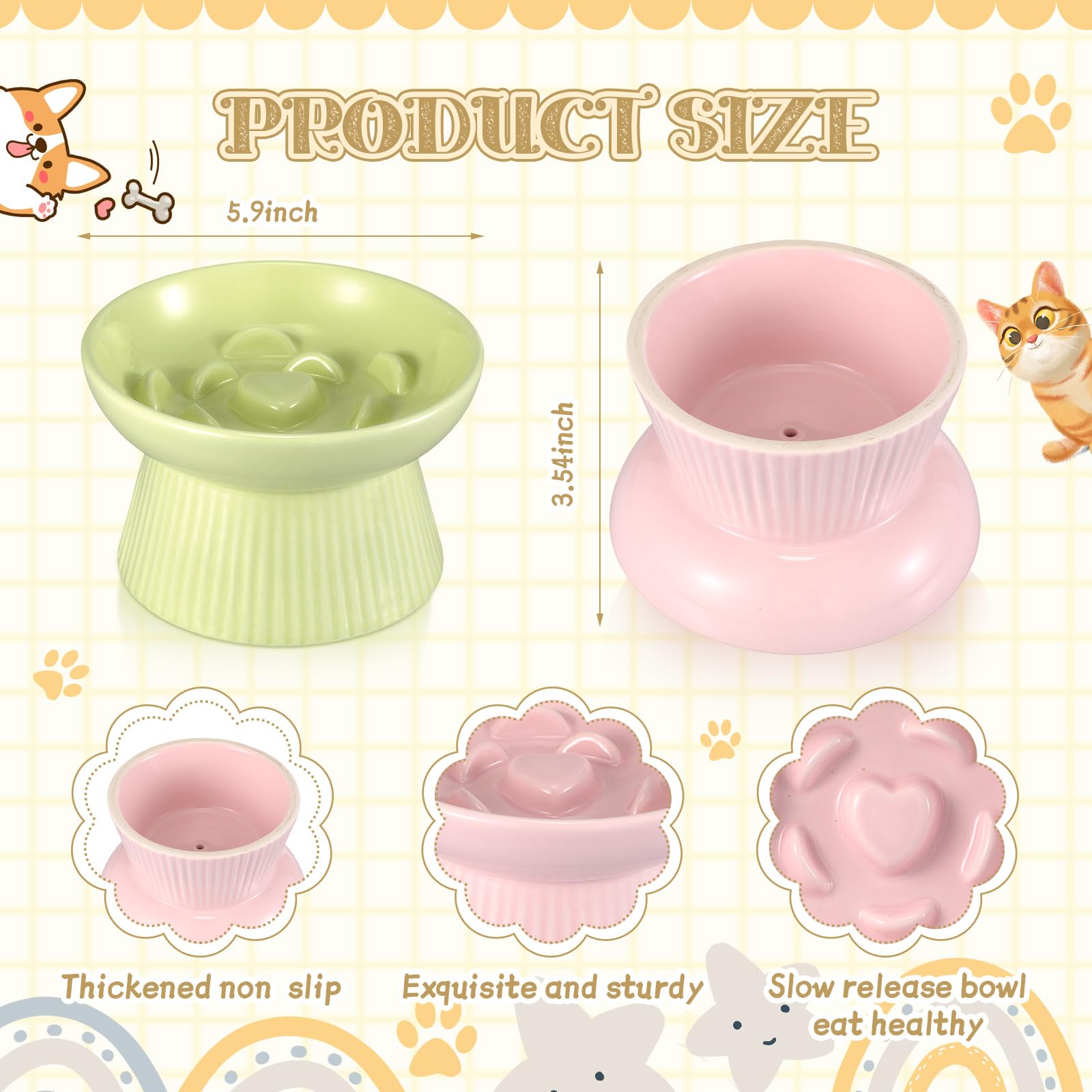 1Pc Raised Slow Feeder Cat Bowls Ceramic Elevated Cat Food Bowls Anti Vomiting Slow Feeder For Dog And Kitten For Dry And Wet Food 5