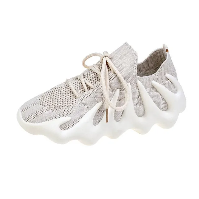 Casual Fly Woven Mesh Breathable Volcanic Socks Shoes Trend Running Sneakers Beige - Shop at LoveMi