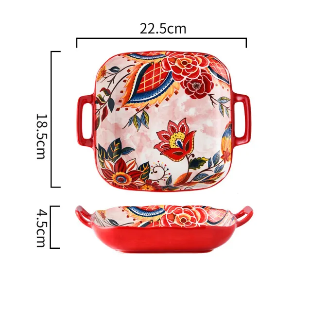 Japanese Style Painted Ceramic Bowl Tableware Plate 9Inch Double Ear Square Plate - Shop at LoveMi
