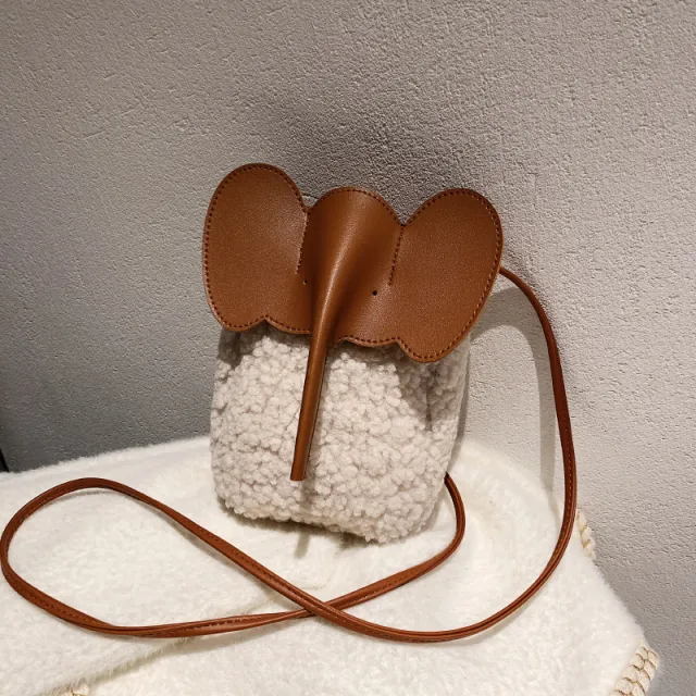 Cute Elephant Trunk Design Crossbody Shoulder Bags Winter Lamb Mobile Phone Bag For Women White - Shop at LoveMi