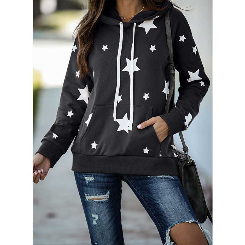 Title 9, Five-pointed star print long-sleeved hooded swe...