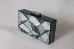 Fashion Black And White Contrast Acrylic Clutch - White - View 1