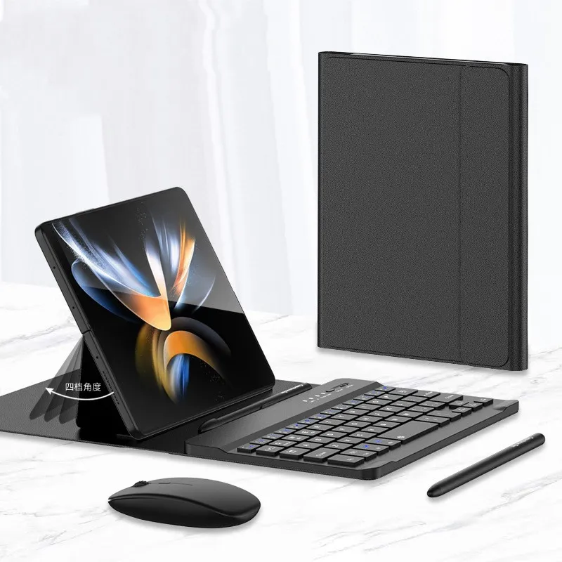 Wireless Keyboard Folding Leather Case Folding Mobile Phone Creative Holder Bluetooth Mouse – image 4