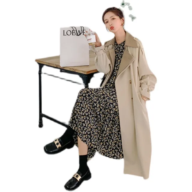 Casual Goddess Fan Temperament Knee length Autumn Coat Khaki - Shop at LoveMi