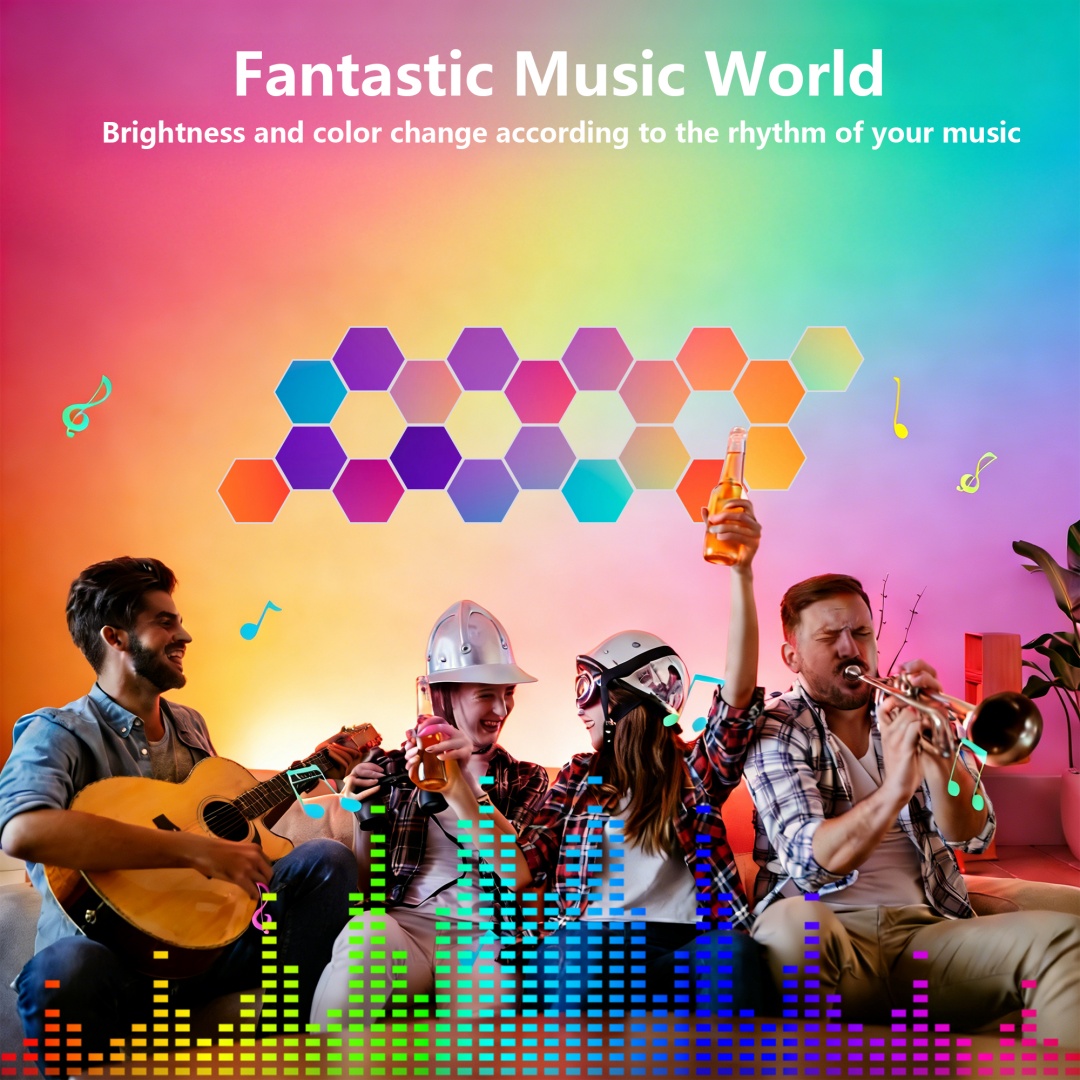 Hexagonal LED Lights-20 Sets Of Intelligent APP RGB Game Lights, With Remote... 5