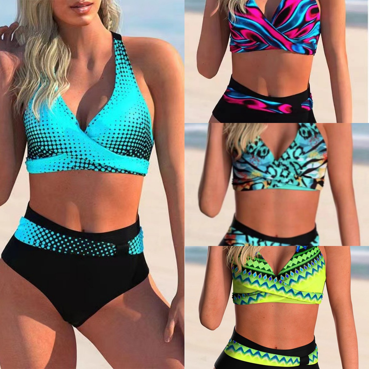 Vintage Printed High Waist Split Swimsuit - Image 13