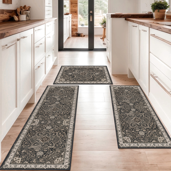 Washable Boho Kitchen Rug and Runner Set of 3