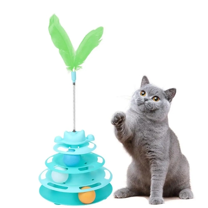 3 Level Cat Toy Turntable With Interactive Spring Feather