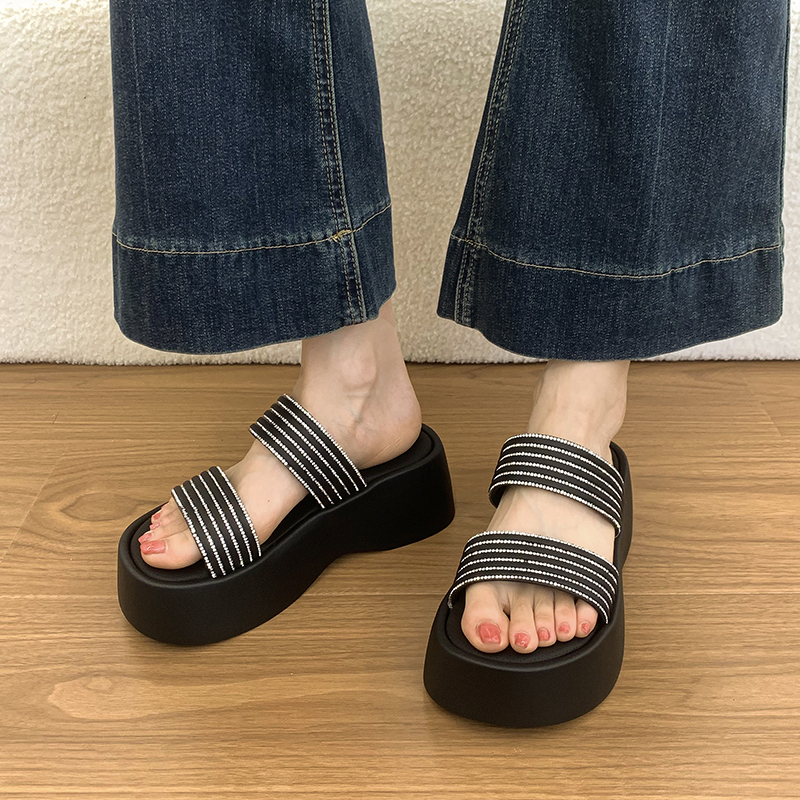 Rhinestone Platform Slide Sandals