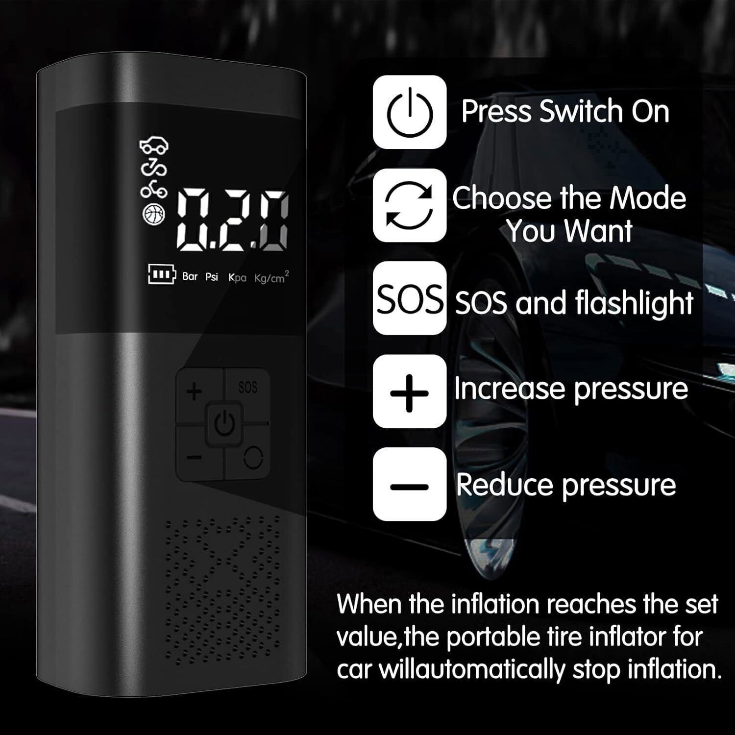 Electric Air Pump Tyre Inflator Portable Compressor For Bike Motorcycle Car