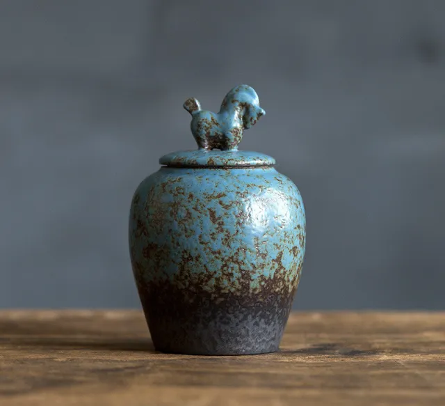 Take The Lead In Stoneware Retro Large Tea Caddy Household Sealed Moisture proof Kiln Turns Blue - Shop at LoveMi