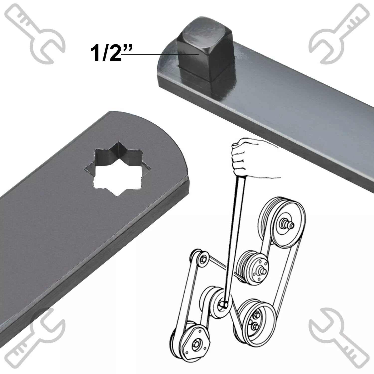 8Pcs Serpentine Belt Tension Setting Tool Set 580mm Long Pulley Wrench Kit — image 6