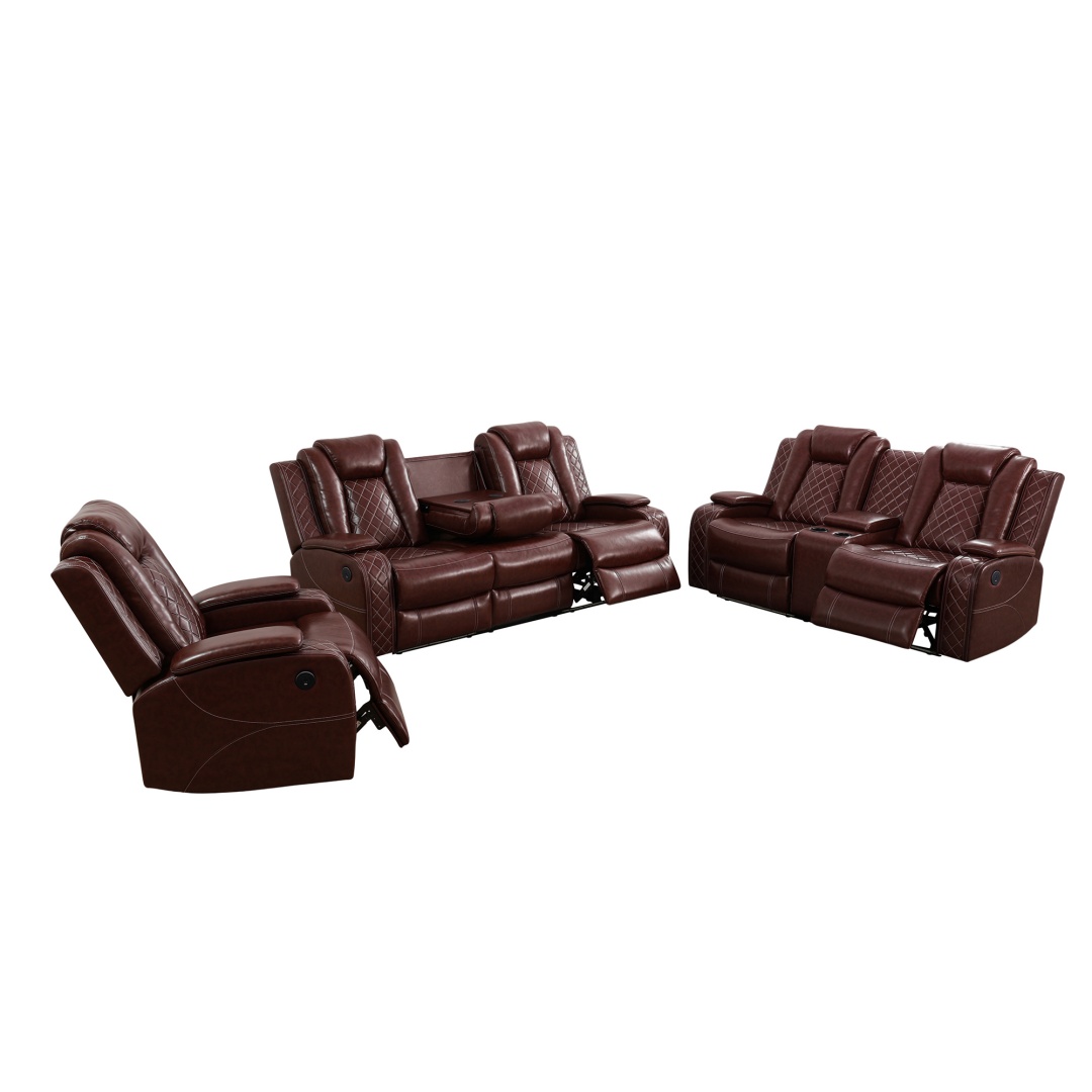 Pickup Only--Red Breathing Leather 3-Piece Living Room Recliner Sofa Set