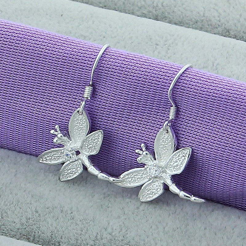 Silver Plated Five Leaf Flower Necklace Earrings Set