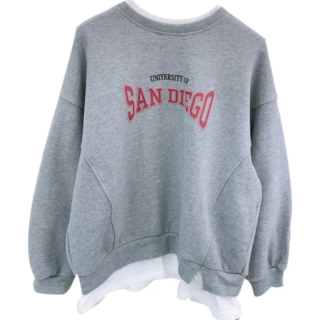 Fake Two piece Sweater Women New Spring Korean Version Loose Grey - Shop at LoveMi