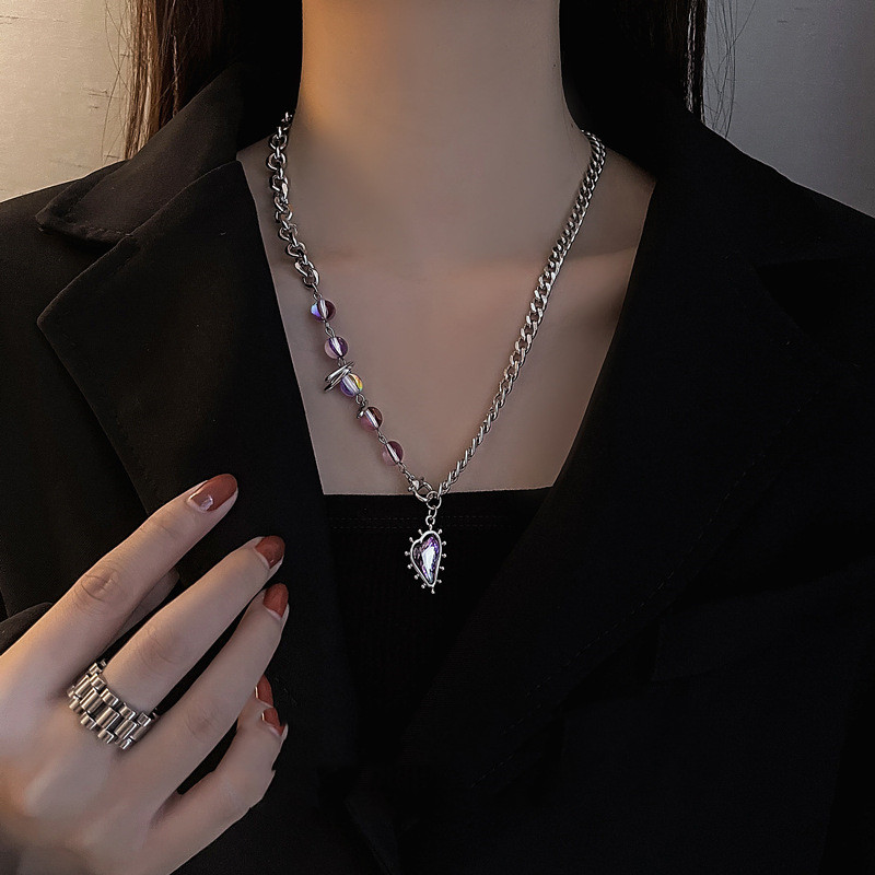 Blue, Green And Black Transparent Zircon Natural Pearl Stitching Necklace