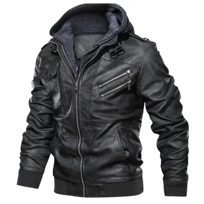Men's Leather Jackets, Faux Leather Jacket For Men Lapel Zip-Up Slim Fit Coat