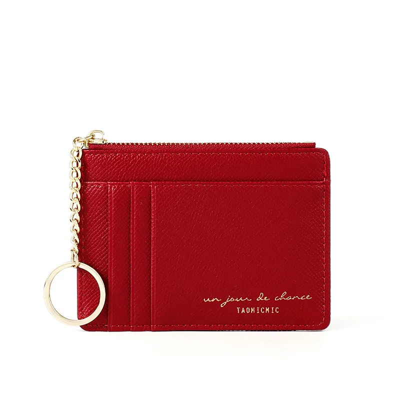 Korean Mini Keychain Small Wallet With Multiple Card Slots - Red