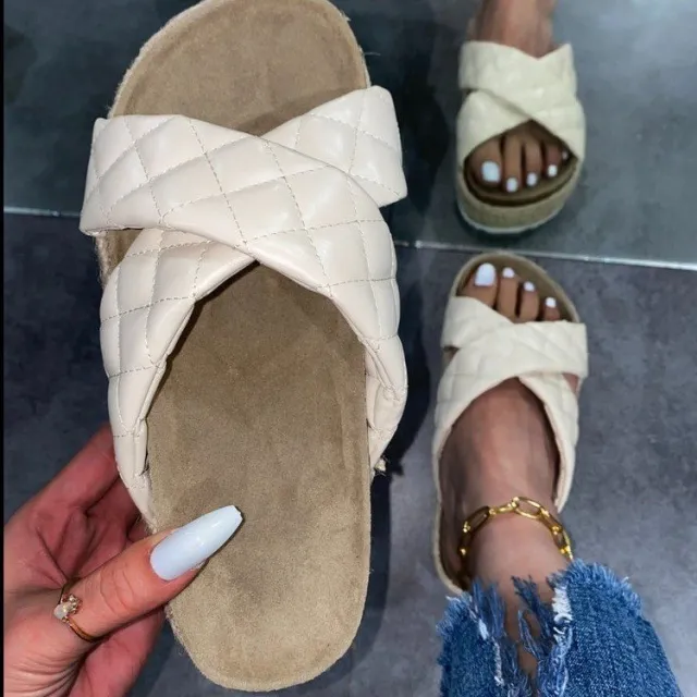 New Fashion Cross Toe Platform Sandals And Slippers Women Cream - Shop at LoveMi