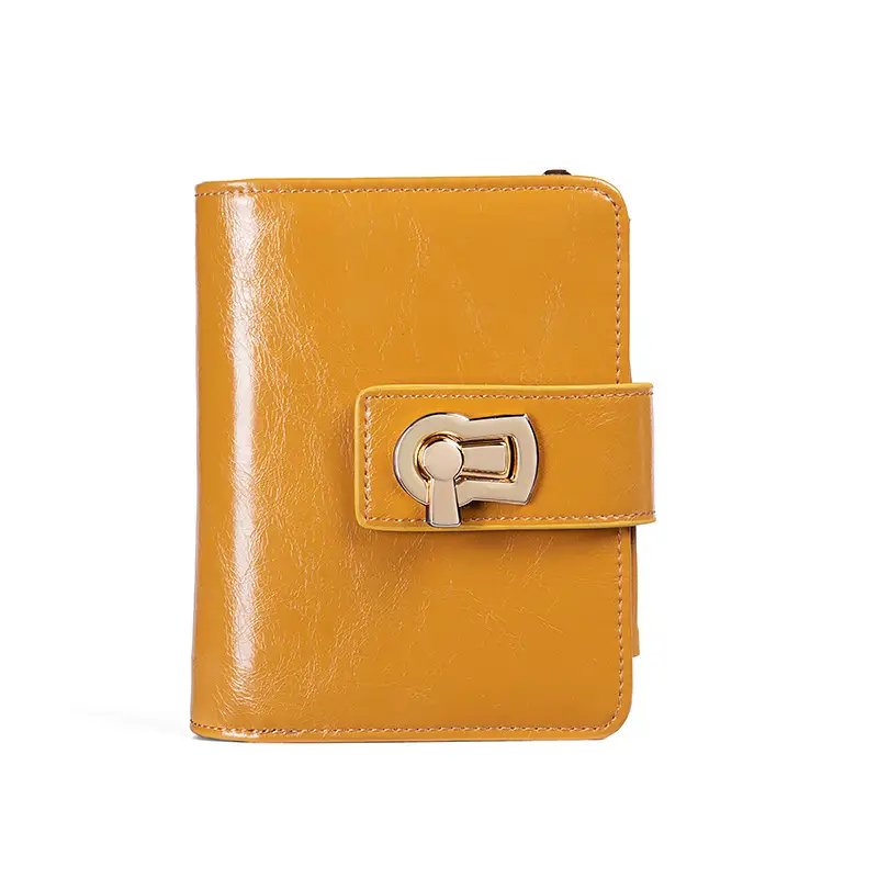Women's Genuine Leather Small Wallet Metal Lock Luxury Short Purses
