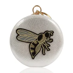Flat Box Embroidered Beaded Bee Clutch Party Bag - Red - View 1