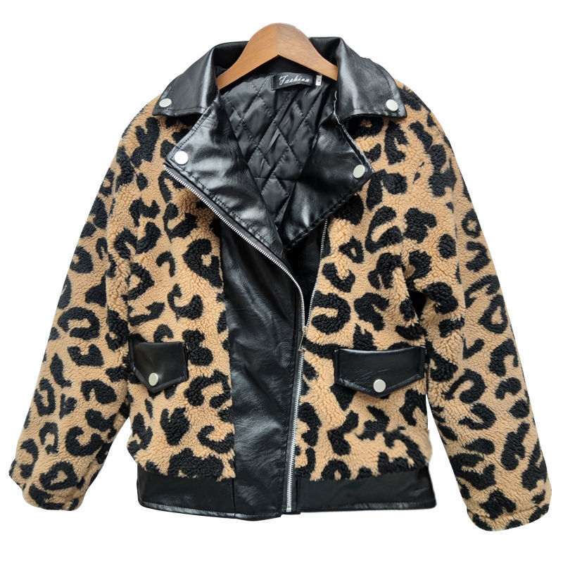 Lamb Wool Stitching Fur Coat With Leather Collar