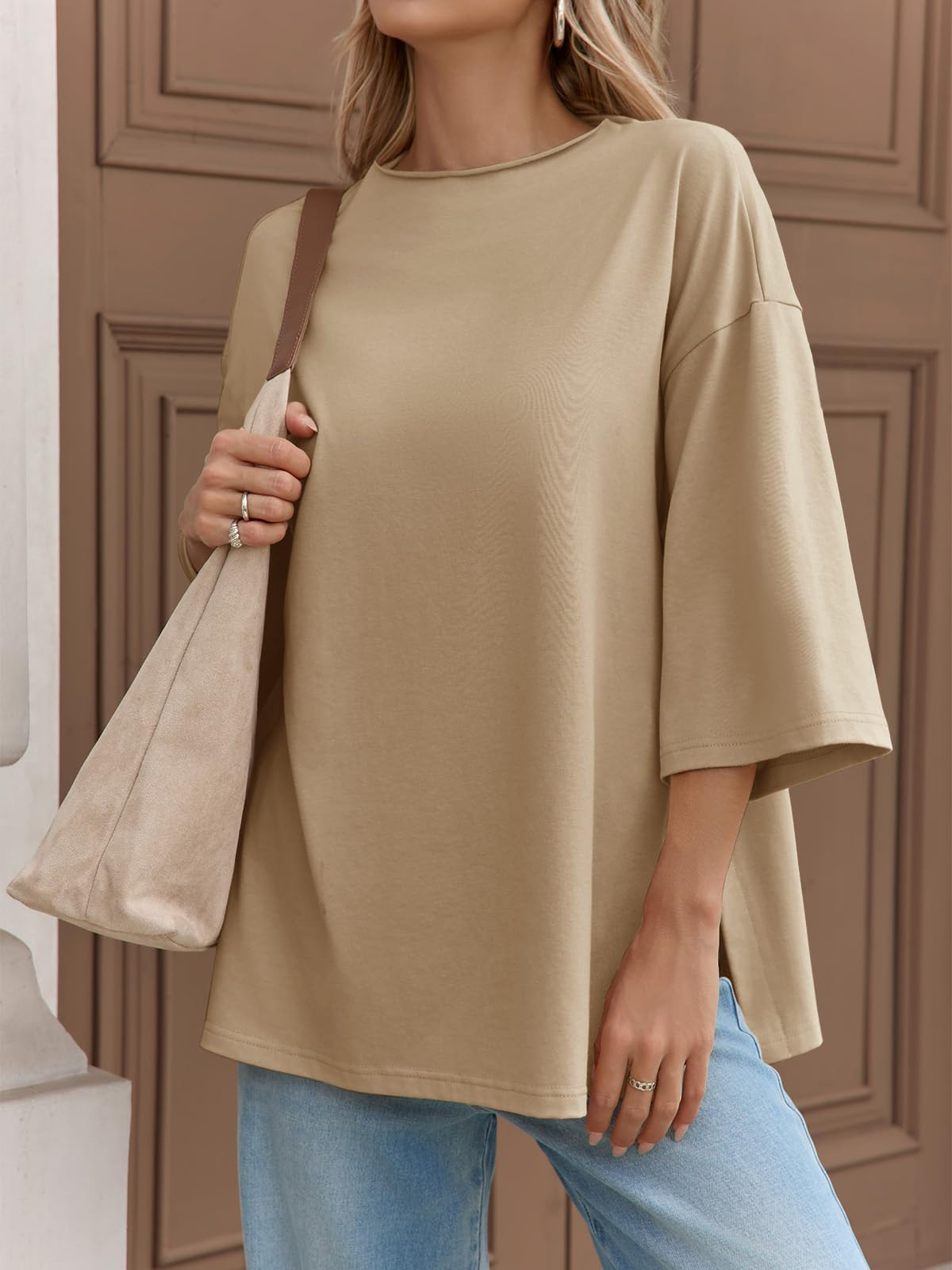 Fisoew Women's Oversized T Shirts Casual Sleeve Side Slit Workout Gym Loose Fit Summer Tee Tunic Tops 57 97bcd21c 5f2d 49ac 9fa6 dc8a5eabb21d