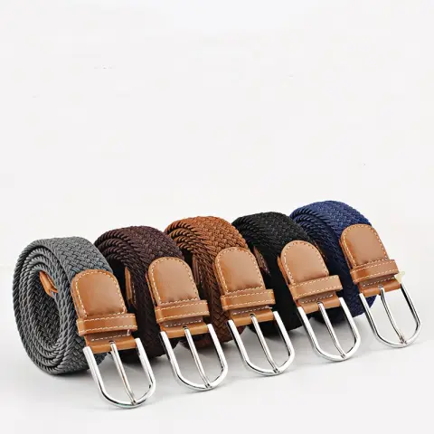 Women's Canvas Belt Student Pants Casual Stretch Braided Needle