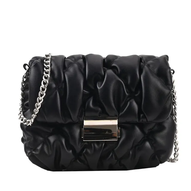 Lock Pleated Chic Chain Shoulder Bag Western Style Messenger Women Black - Shop at LoveMi