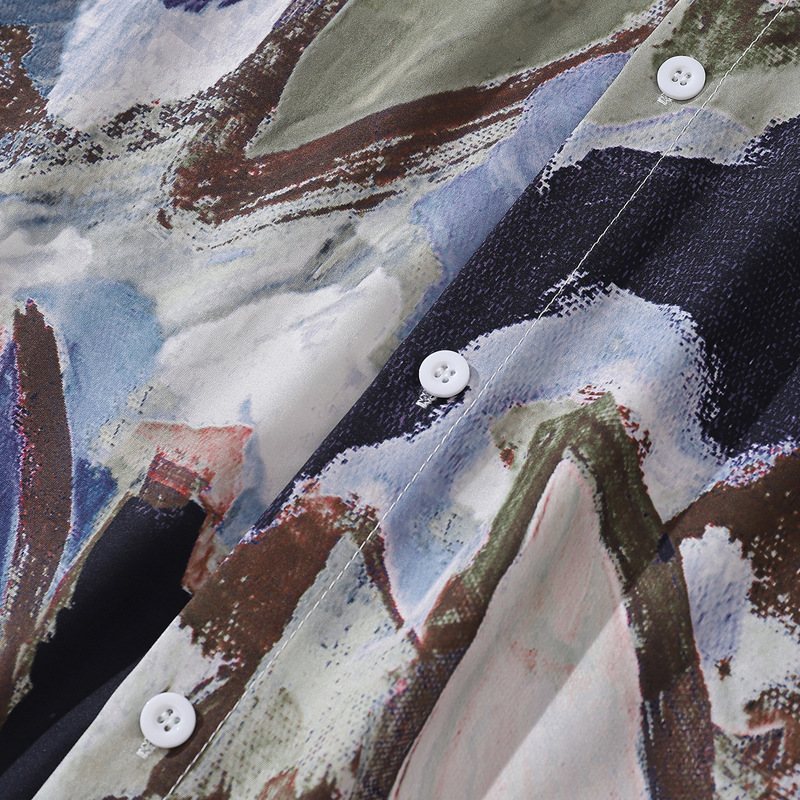 Men's Casual Vintage Long Sleeve Oil Painting Floral Shirt