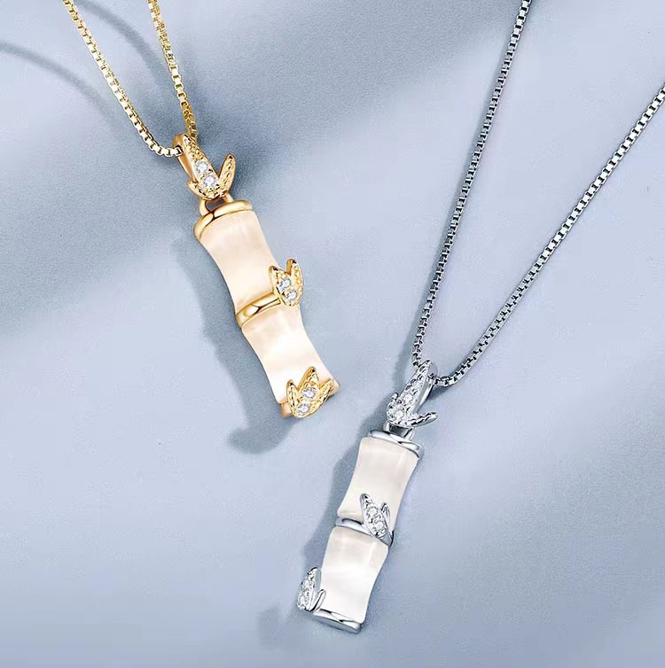 S925 Sterling Silver Bamboo Joint Necklace For Women, Chalcedony Clavicle Chain, New Unique Luxury Versatile Jewelry