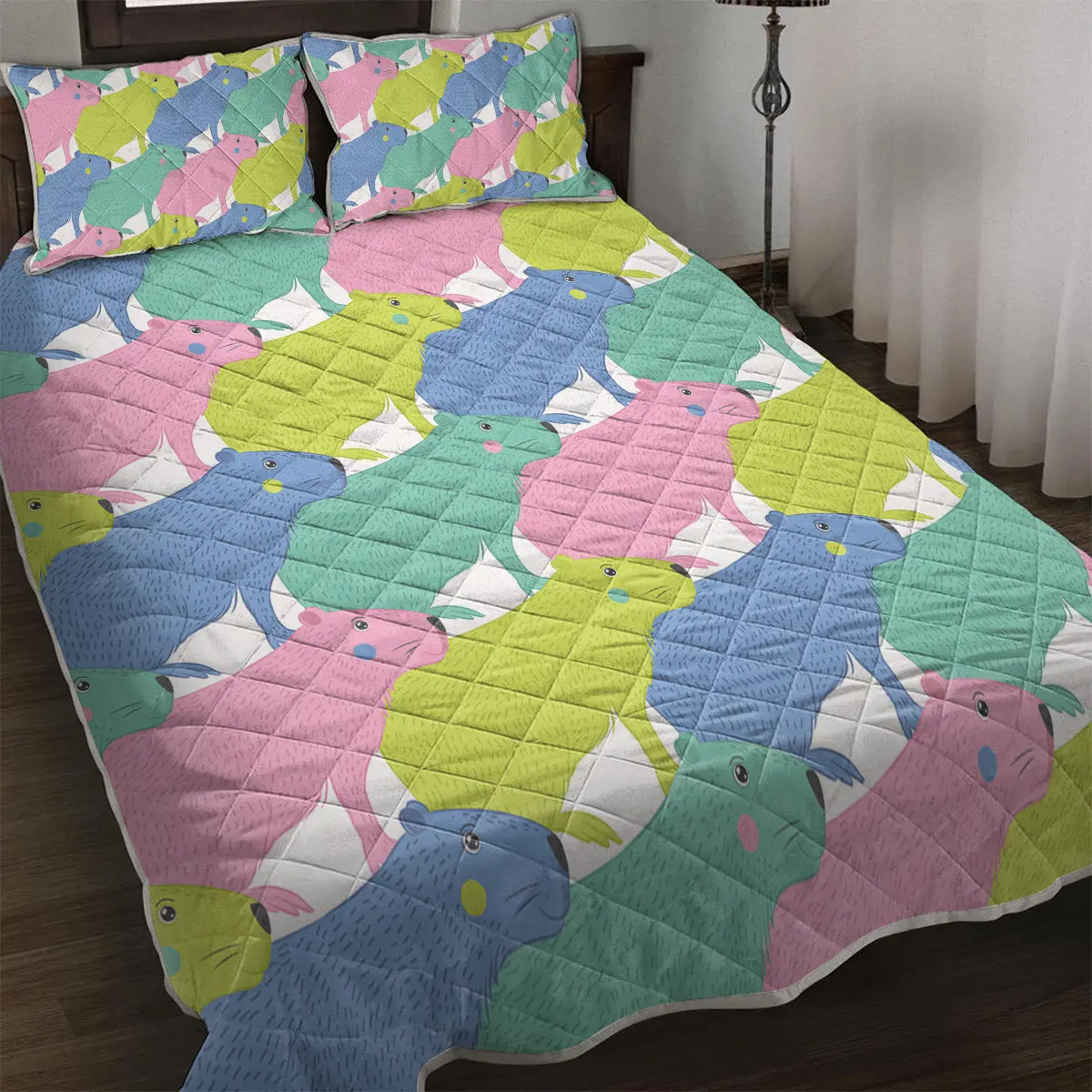 Capybara Pattern Quilt Set Microfiber Soft Lightweight