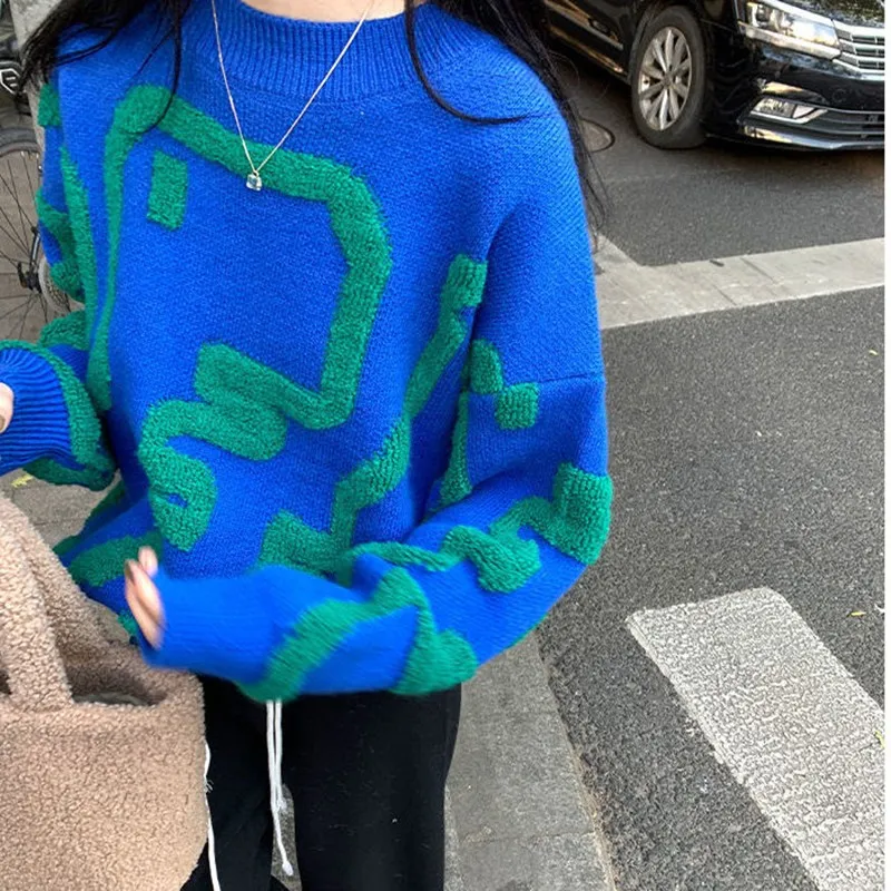 Women's Thickened Cartoon Pullover Sweater - Blue