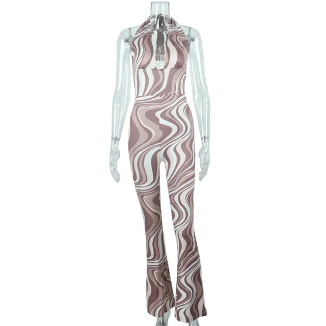 Digitally Printed V neck Halter Jumpsuit Hip Lifting Slim Fitting All in one Pants Colour - Shop at LoveMi