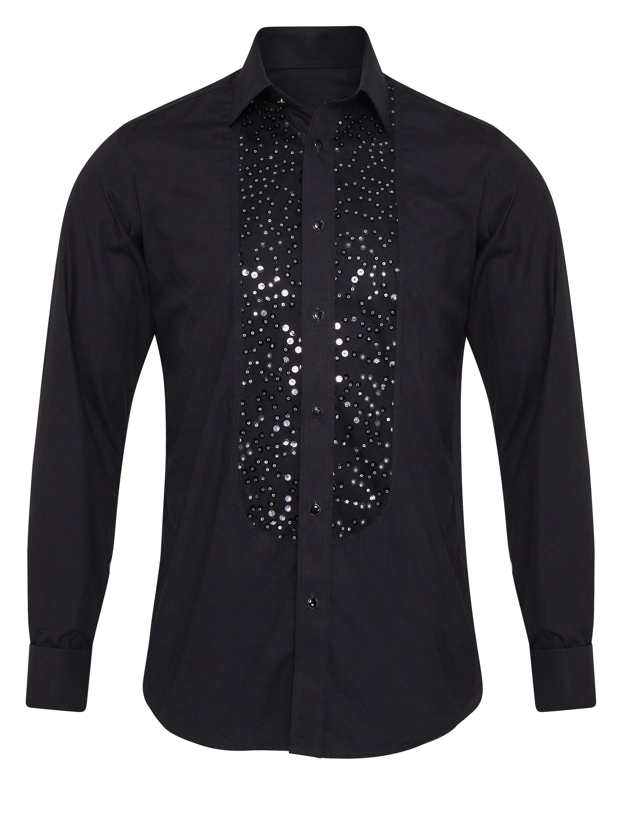 Chic Black Shirt With Statement Sequin Detail