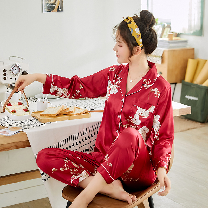 Title 6, Ice Silk Couple Pajamas Spring And Summer Long-...