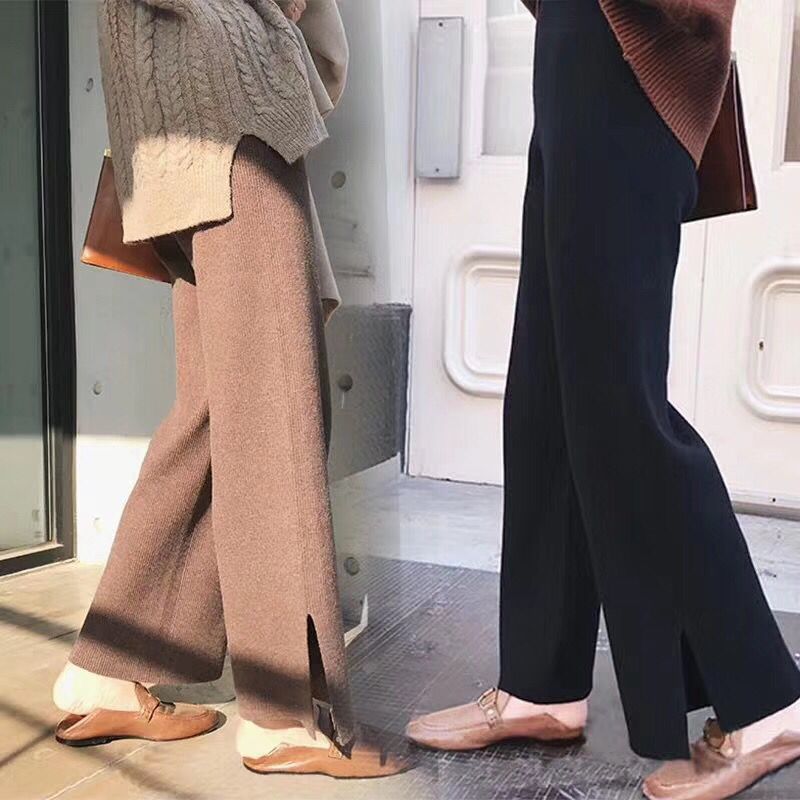 Title 3, High Waist Drape Split Autumn Knitted Pants