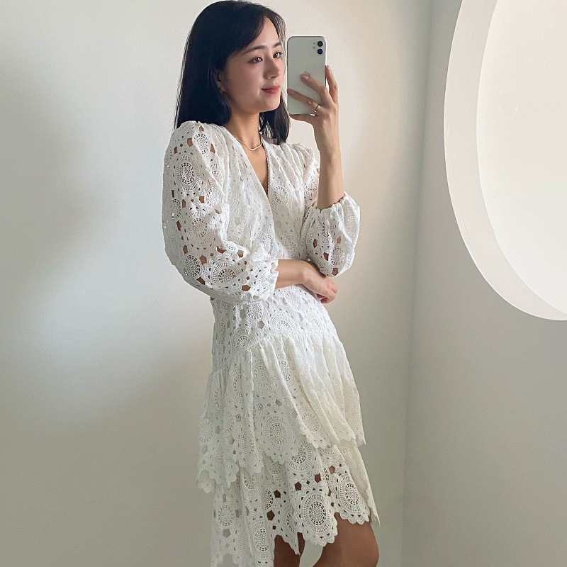 Hollow Embroidered Lace V-Neck Women's Dress — image 1