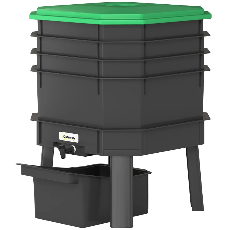4-Tray Worm Composter Bin, 7.4 Gal Outdoor & Indoor Worm Composter For Recycling Food Waste, Dark Green