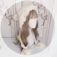 Rabbit Fur Autumn Winter Warm Wool Beanie Ear Protector - Beige - View 1