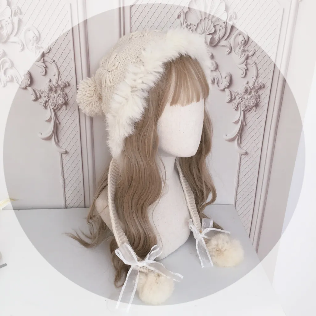 Rabbit Fur Autumn Winter Warm Wool Beanie Ear Protector - Beige