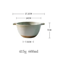 Japanese Stoneware Amphora Bowl Vintage Ceramic Tableware - White - View 1