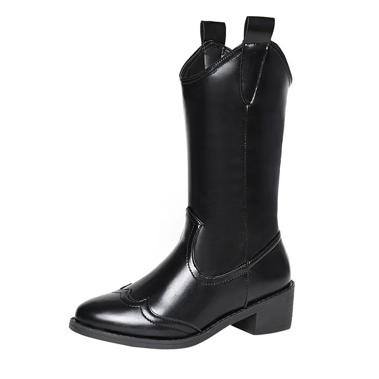 Women's Pointed Toe Sleeve Chunky Heel Fashion Martin Boots - Black