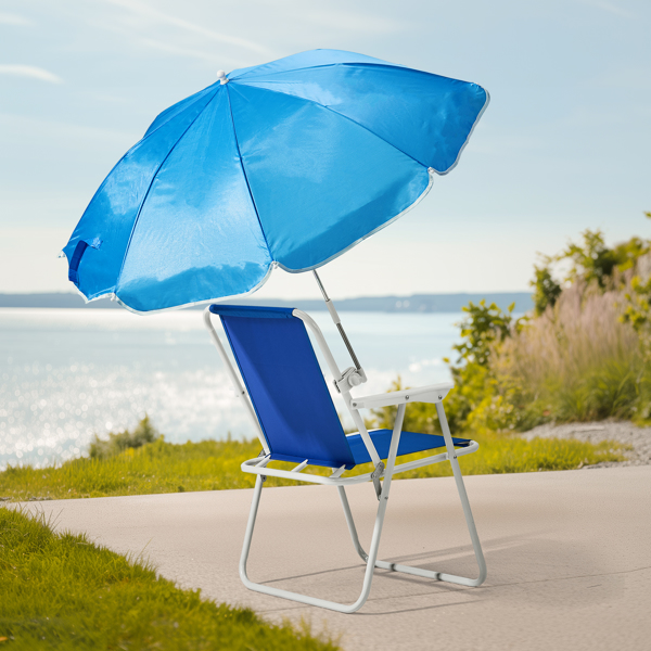 Folding Beach Chair With Umbrella For Adults, Lightweight Porable Camping Chair With 265lbs... thumbnail 1