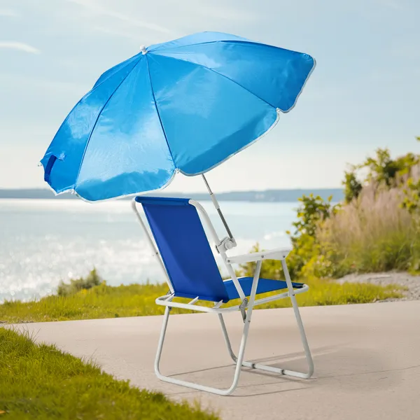 Folding Beach Chair With Umbrella For Adults, Lightweight Porable Camping Chair With 265lbs Capacity For Travel Picnic Concert & Outdoor Activities, Blue
