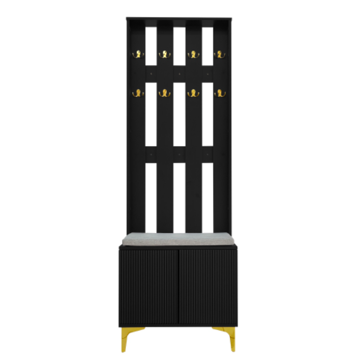 Hallway wardrobe set with shoe bench and gold accents