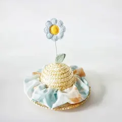 Cat Hat Bamboo Dragonfly Go Out Shade Photo Props Grass Hat - Cream Blue Flowers - View 1